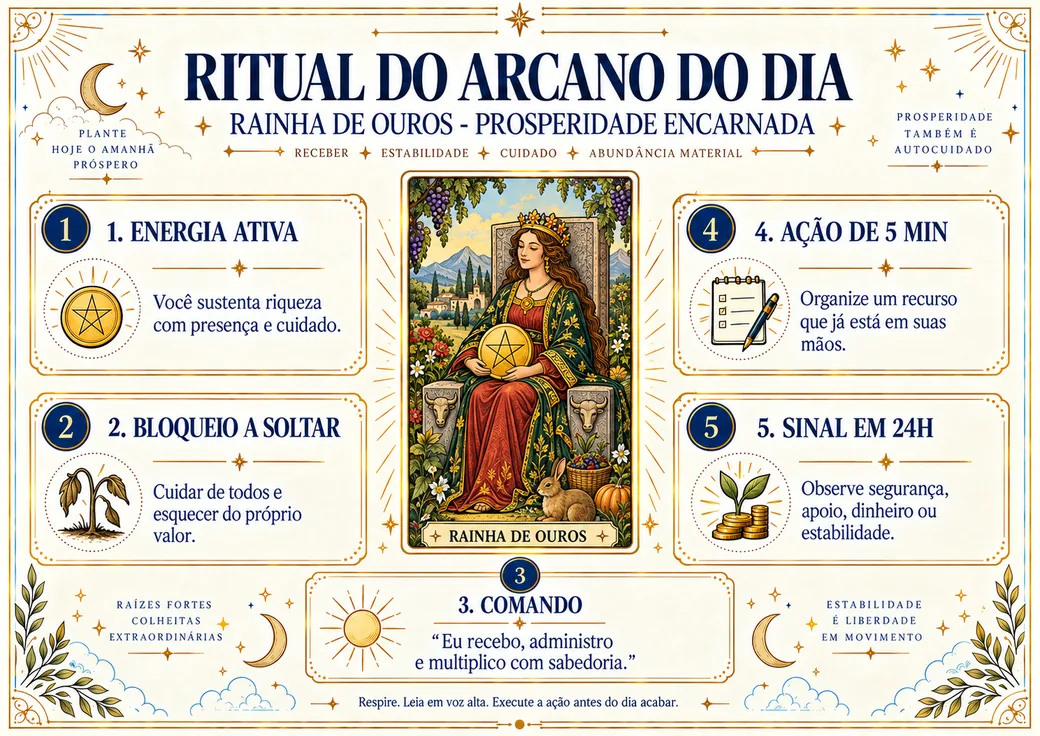 Arcano Rainha de Ouros no Ritual dos Arcanos da Prosperidade