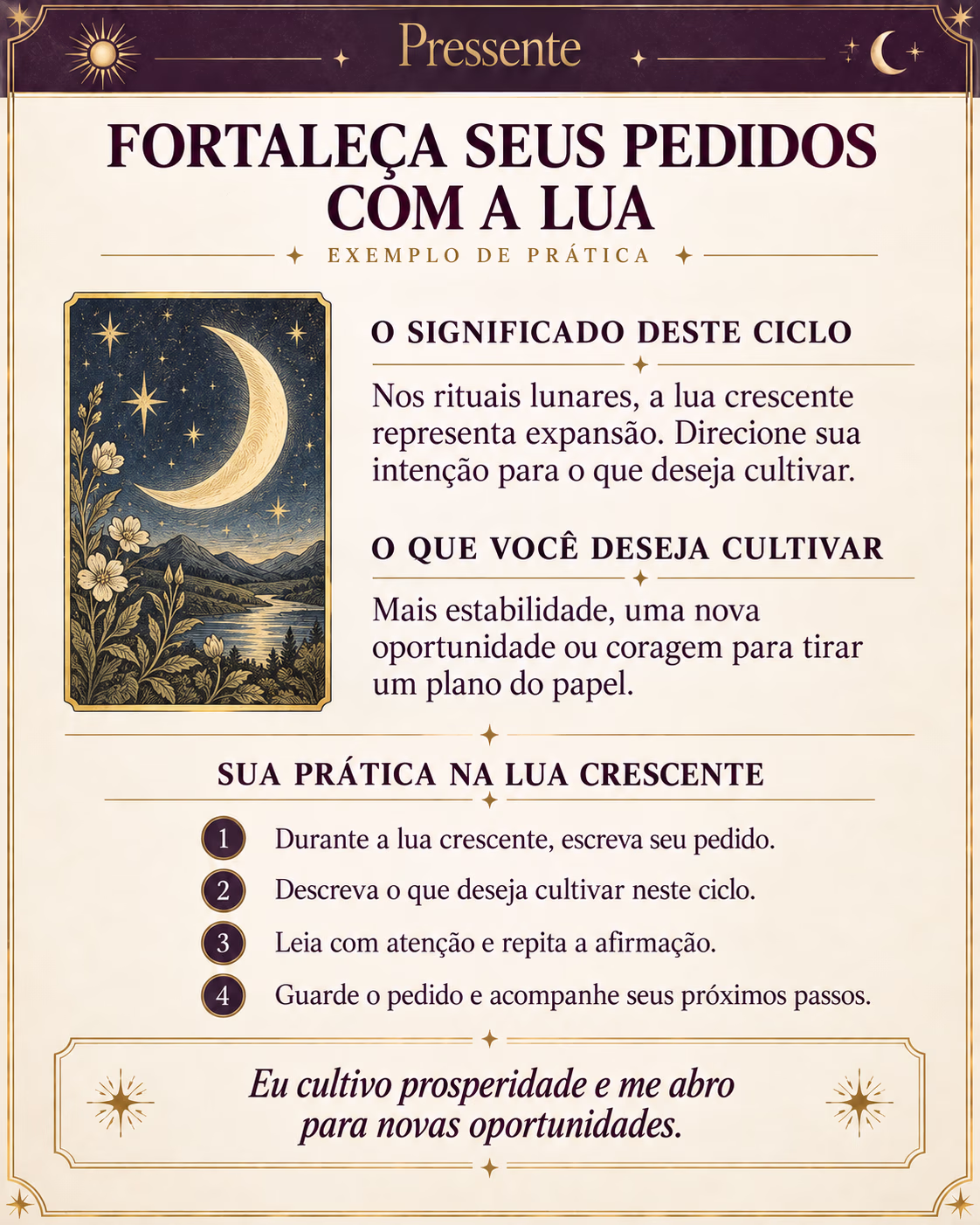Prévia do Pressente com prática guiada de prosperidade na lua crescente