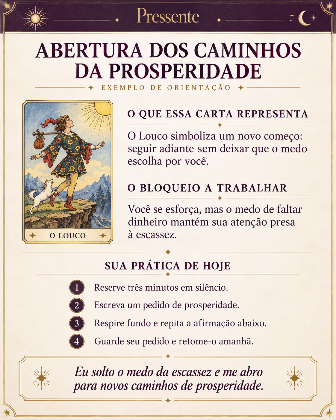 Prévia do Pressente com leitura de O Louco e prática de abertura dos caminhos da prosperidade