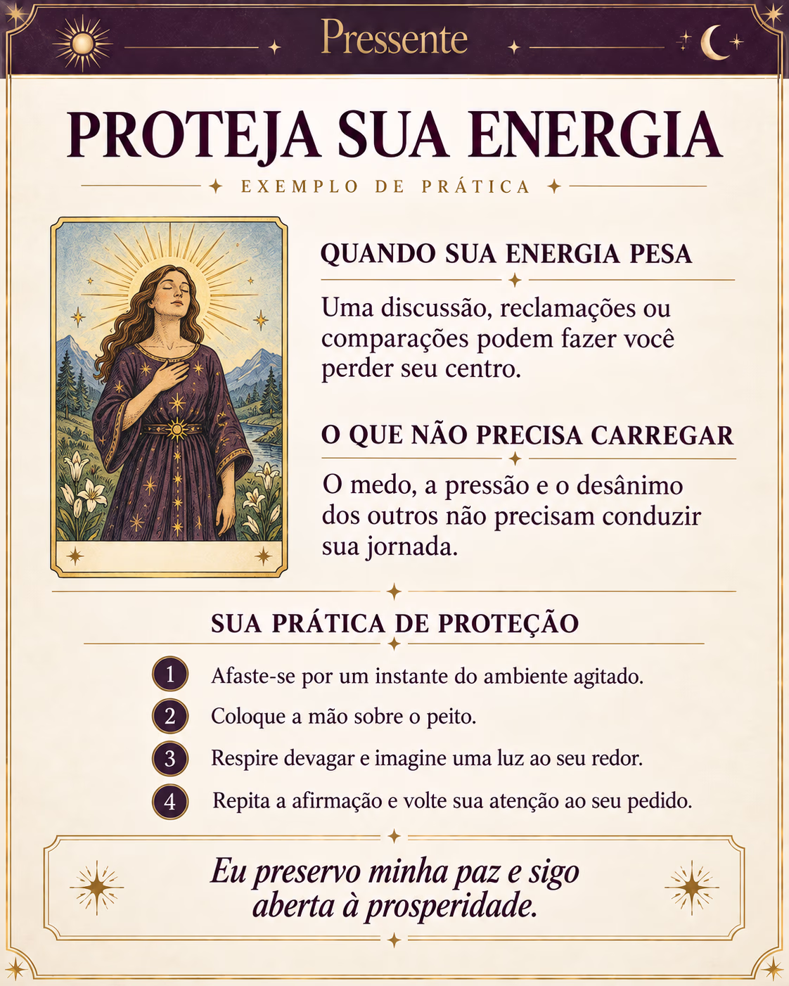 Prévia do Pressente com prática guiada de proteção energética e afirmação de prosperidade